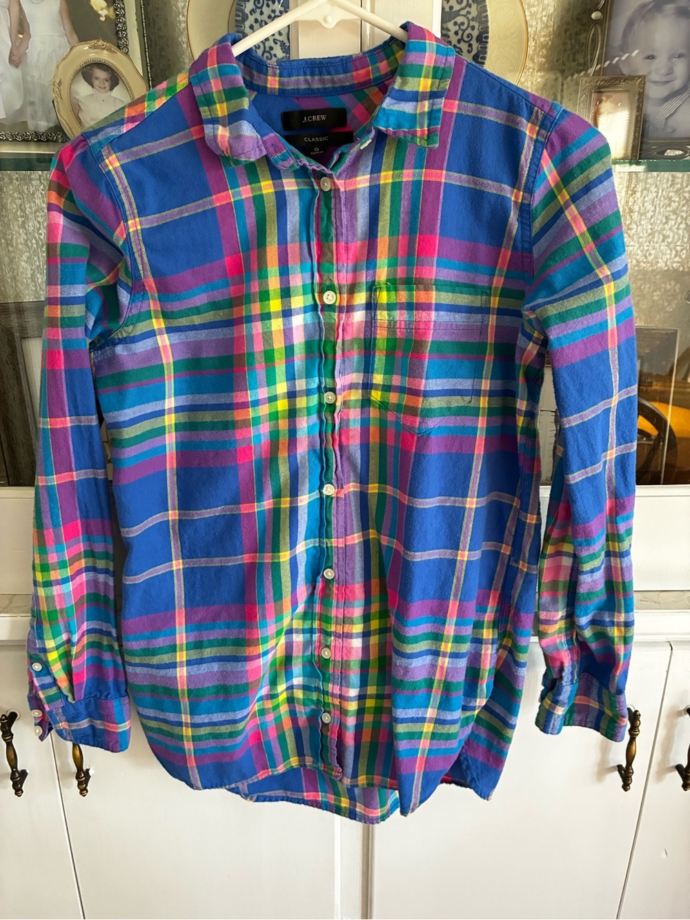 J. Crew Blue Multi Plaid Button-Down Shirt size 0